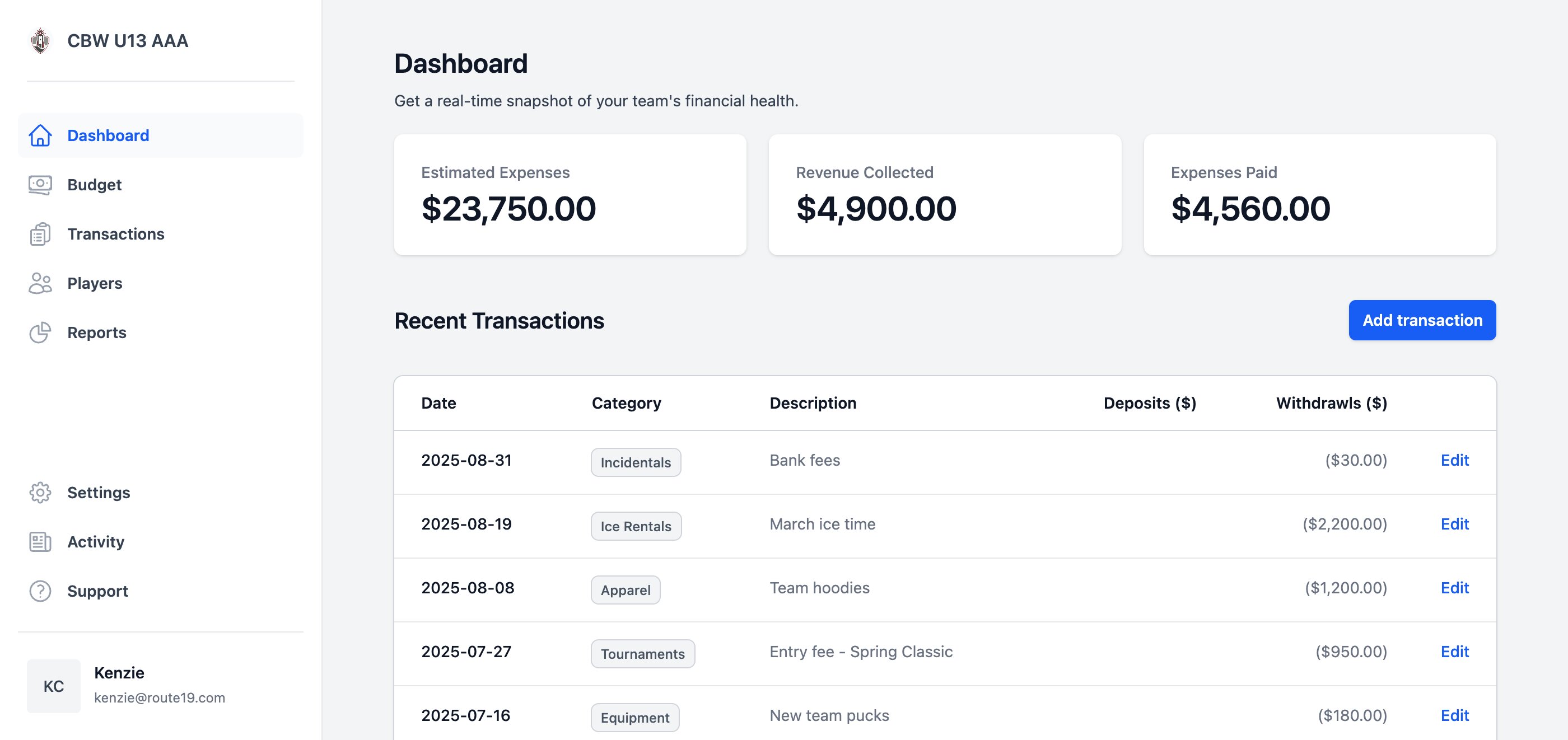 TeamBook dashboard screenshot
